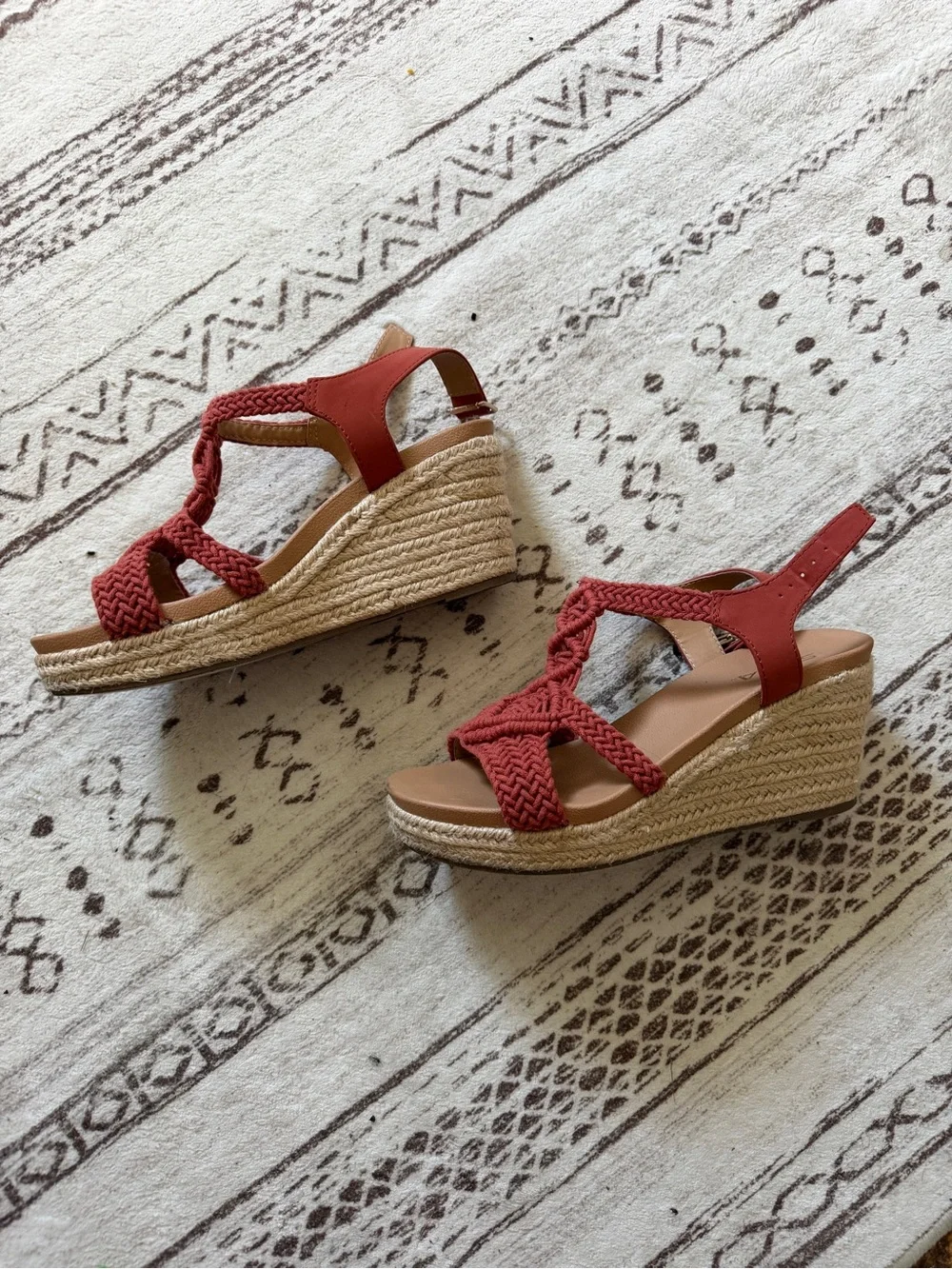 Soda Coral Braided Wedge Sandals